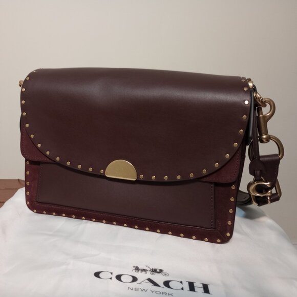 Coach Handbags - Coach Dreamer Shoulder Leather and Suede Bag With Rivets Oxblood